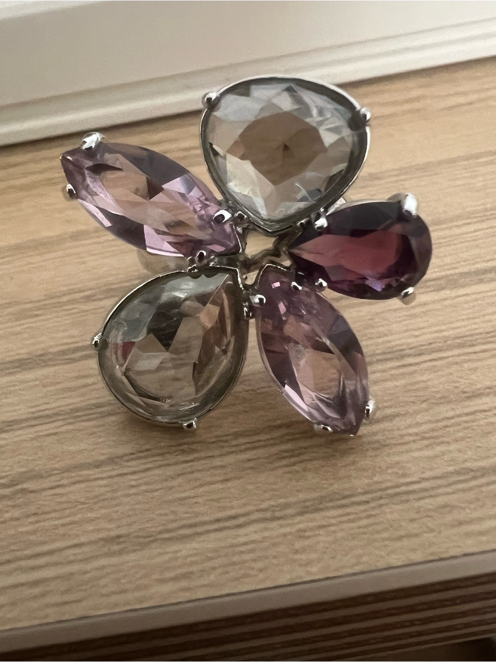 Swarovski Crystal Floral Statement Rink - lavender and Smoke